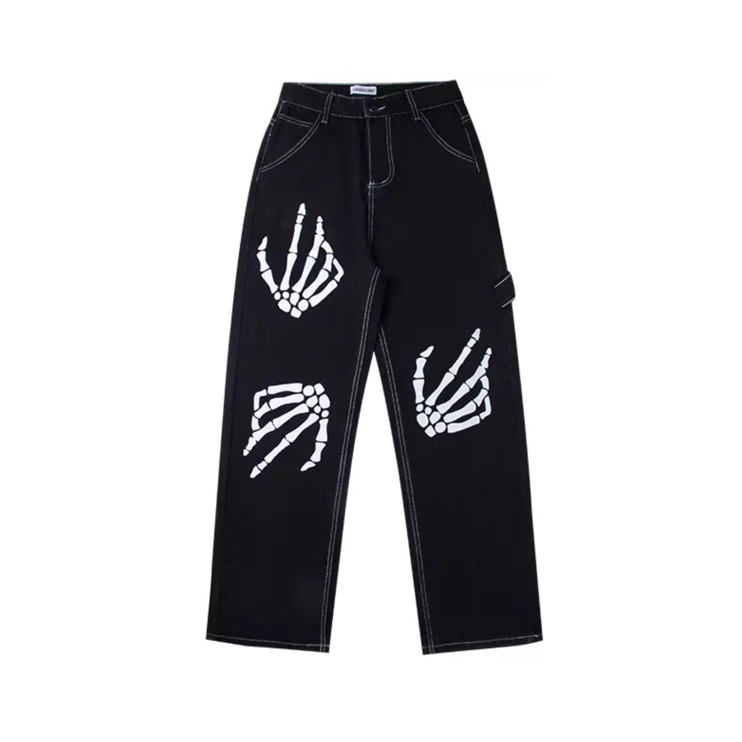 Skeleton Hand Print Pants | Black Jeans For Men and Women