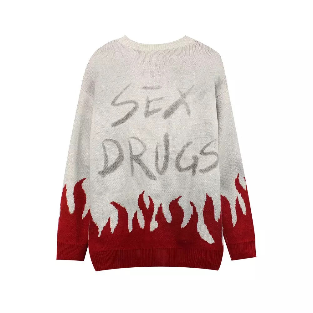 Vintage Graffiti Red Flames Sweater