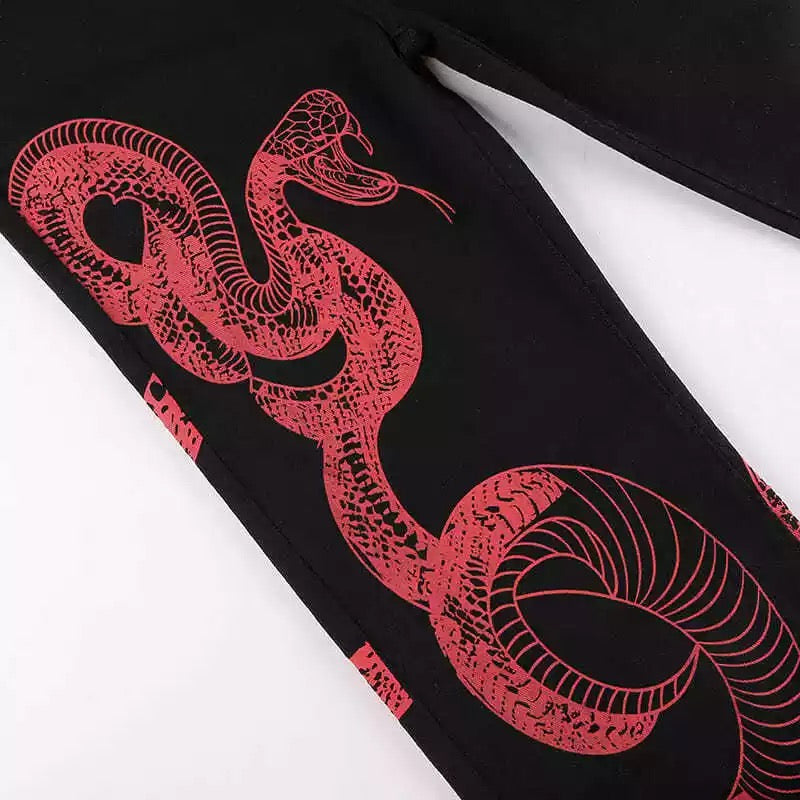 Red Snake Print Black Pants