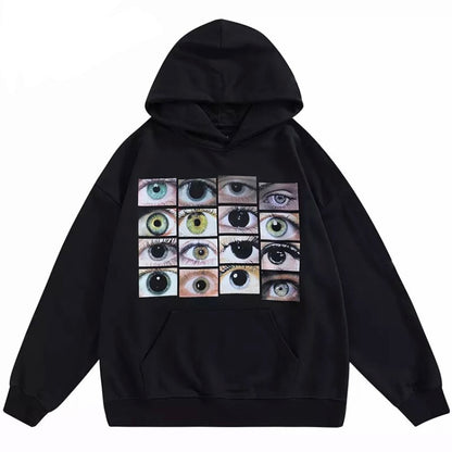 Black 'Eyes Wide' Hoodie | Unisex Y2K Hoodies and Sweatshirts | H0NEYBEAR