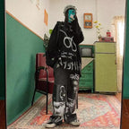 Black Graffiti Wide Leg Pants