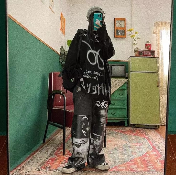 Black Graffiti Wide Leg Pants