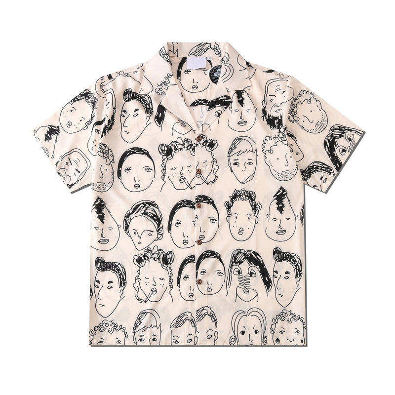 Beige 'Faces' Shirt | Cotton Shirt | Polyester Shirt | H0neybear