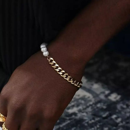 Pearl Link Cuban Chain Bracelet