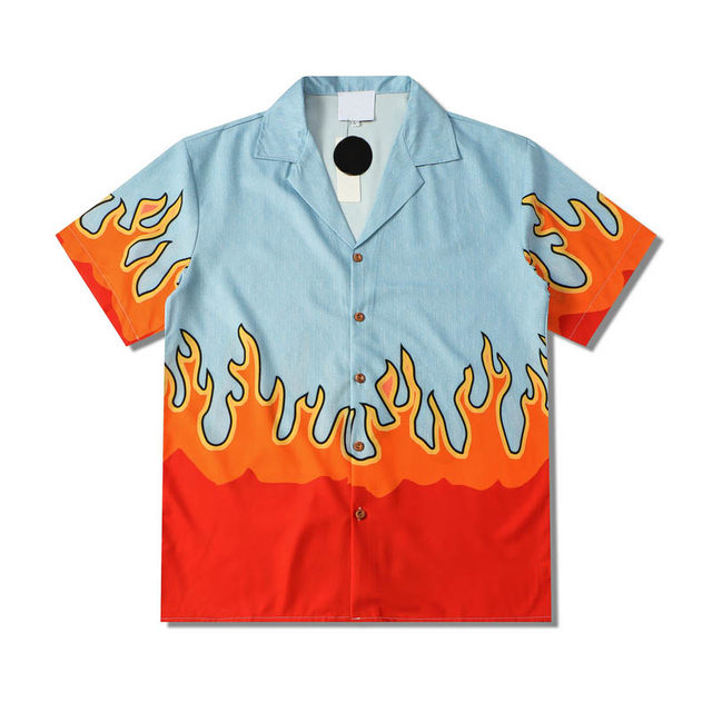 Blue Flames Shirt | Cotton Shirt | Polyester Shirt | H0neybear – h0neybear