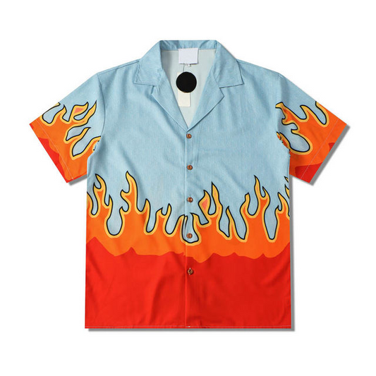 Blue Flames Shirt | Cotton Shirt | Polyester Shirt | H0neybear