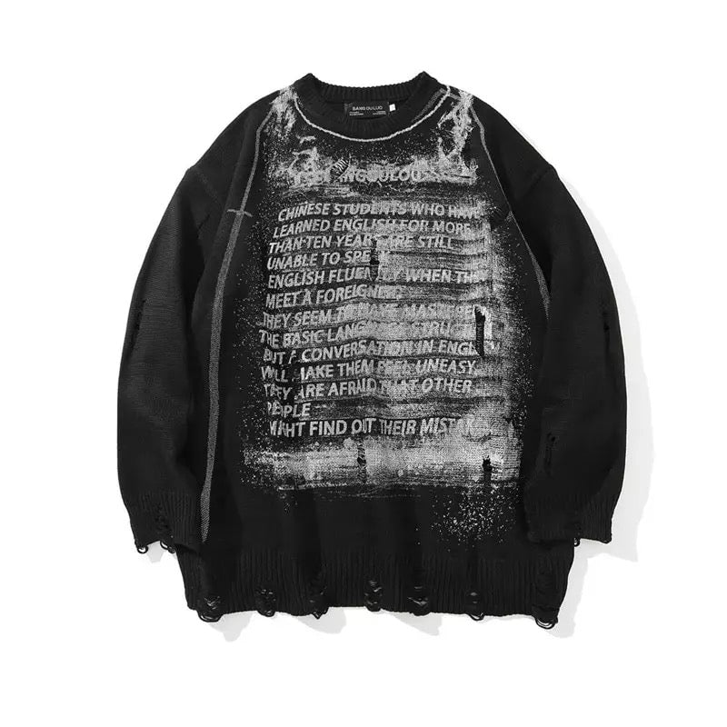 Vintage Graffiti Ripped Sweater