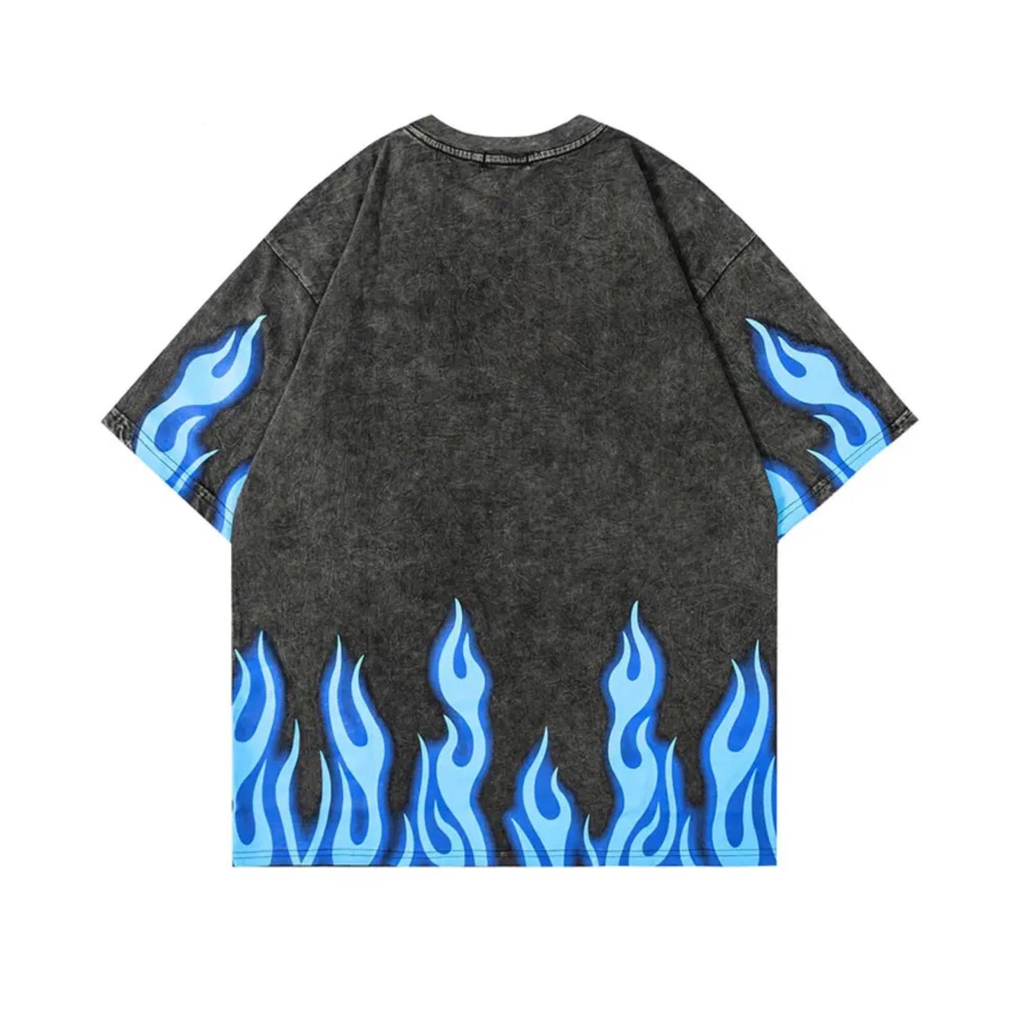 Blue Flames T-Shirt | Y2K Fire Tees | Oversized Unisex Clothing | H0NEYBEAR