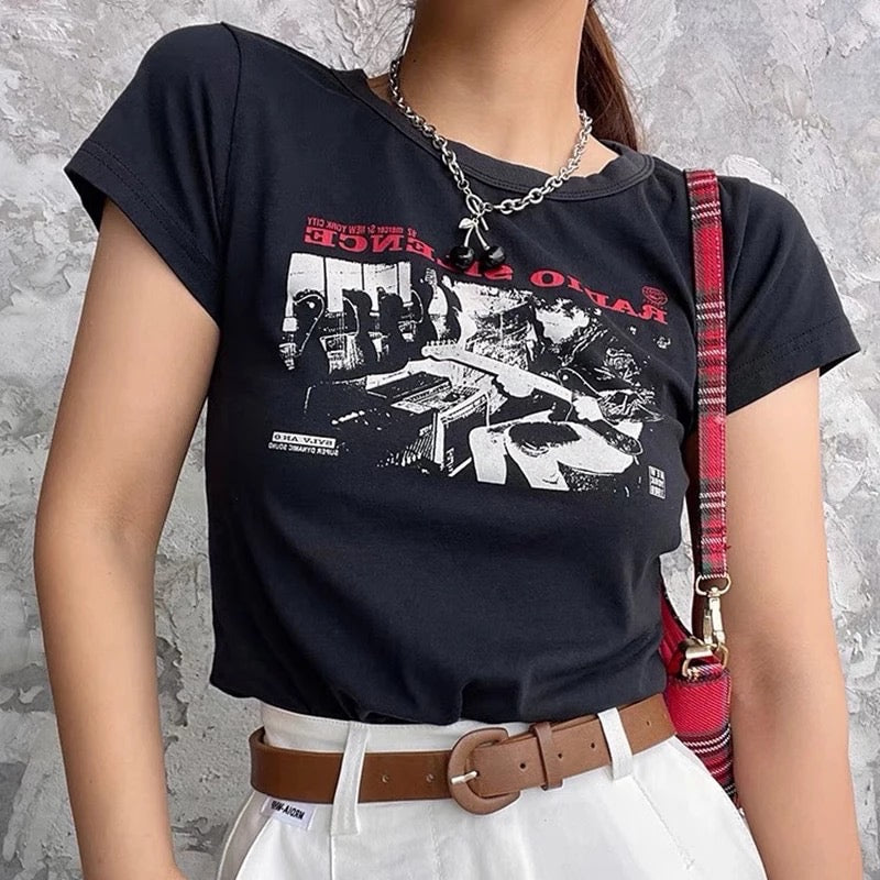 Retro Radio Silence Crop T-Shirt