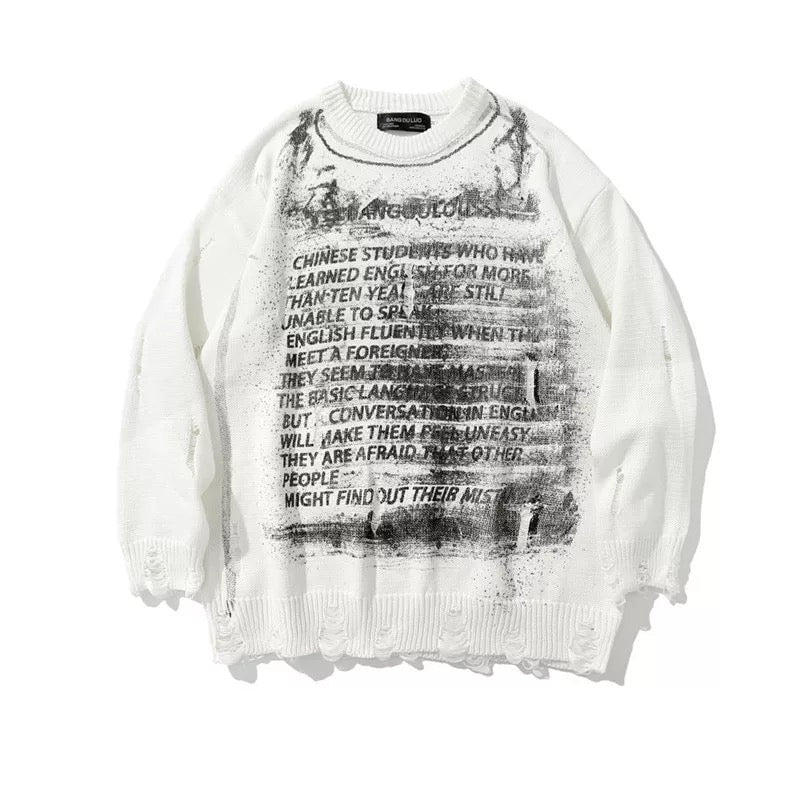 Vintage Graffiti Ripped Sweater