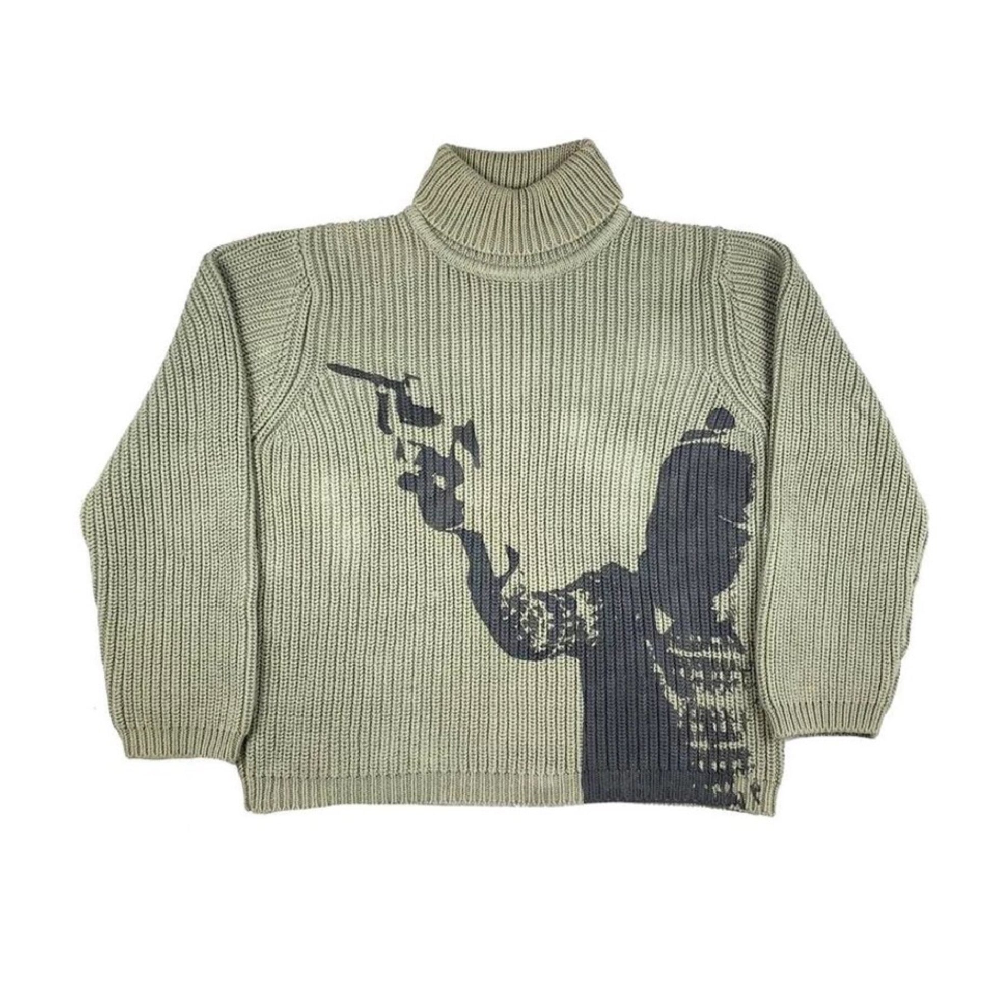 Gunman Print Green Turtleneck Sweater | Vintage Pullover | h0neybear