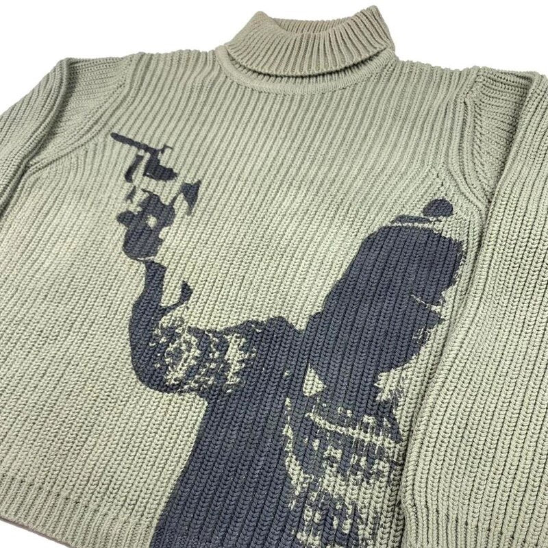 Gunman Print Green Turtleneck Sweater | Vintage Pullover | h0neybear