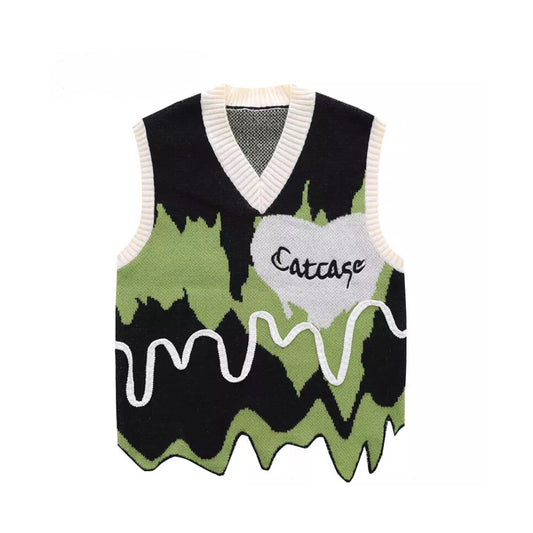 Catcase Slime Pullover Vest | Knitted Sweater Vests | Y2K Clothing | H0NEYBEAR