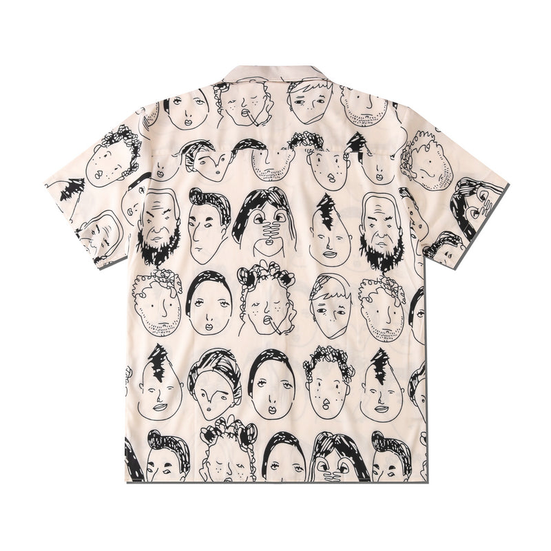 Beige 'Faces' Shirt | Cotton Shirt | Polyester Shirt | H0neybear