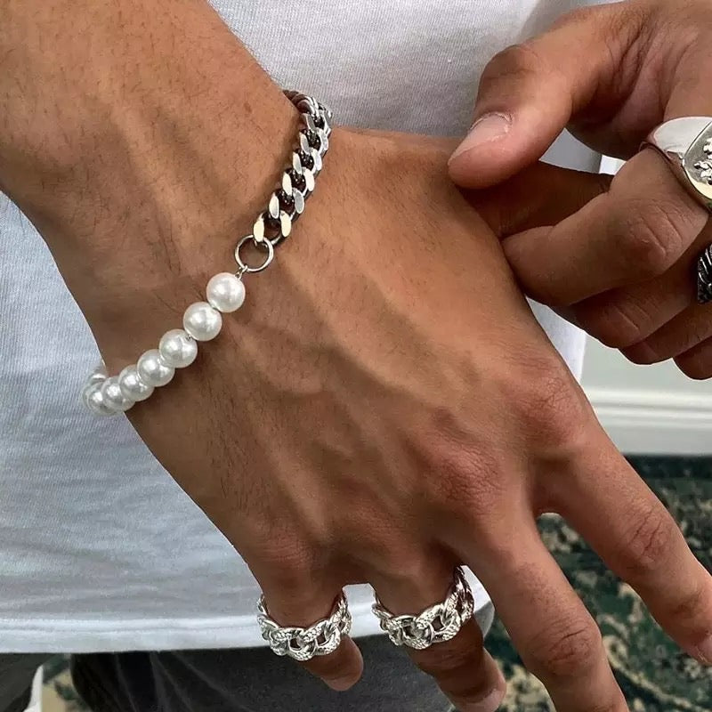 Pearl Link Cuban Chain Bracelet